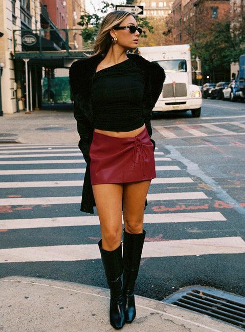 Smolder Tie Up Mini Skirt Red Product Image