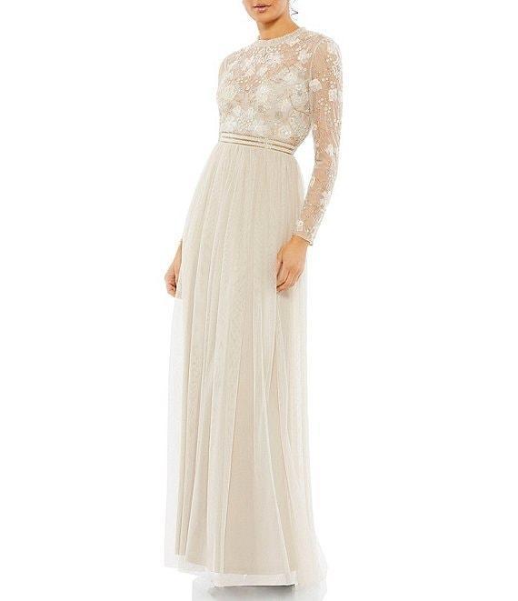 Mac Duggal Illusion Crew Neck Long Sleeve Gown Product Image