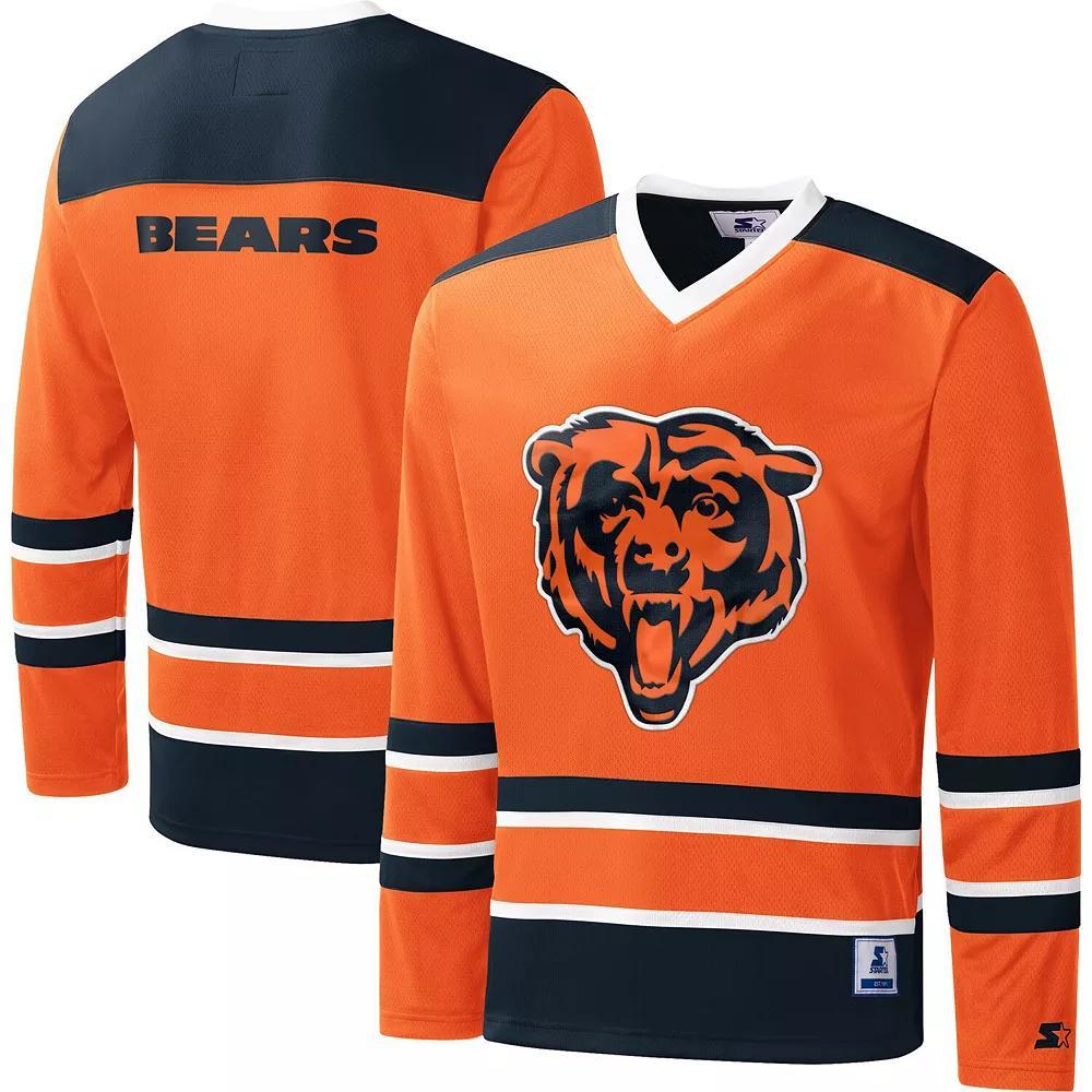 Men's Starter Orange Chicago Bears Cross-Check V-Neck Long Sleeve T-Shirt, Size: Medium Product Image