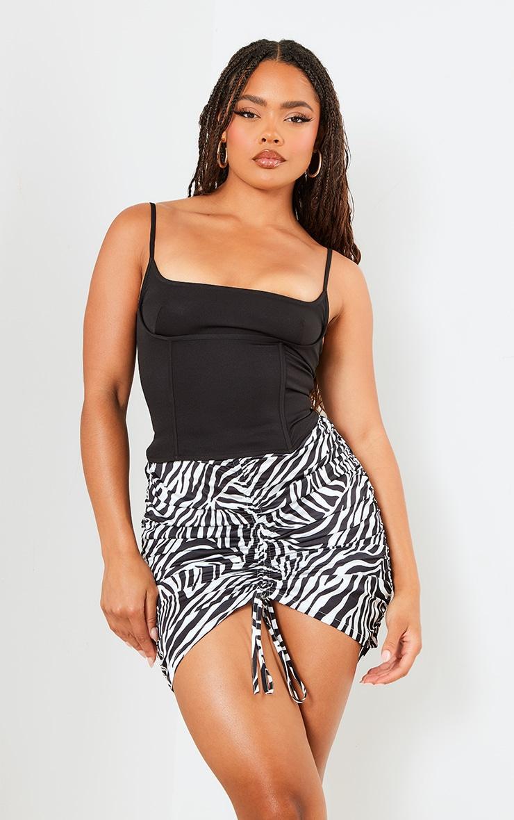 Black Zebra Print Ruched Front Skirt Product Image