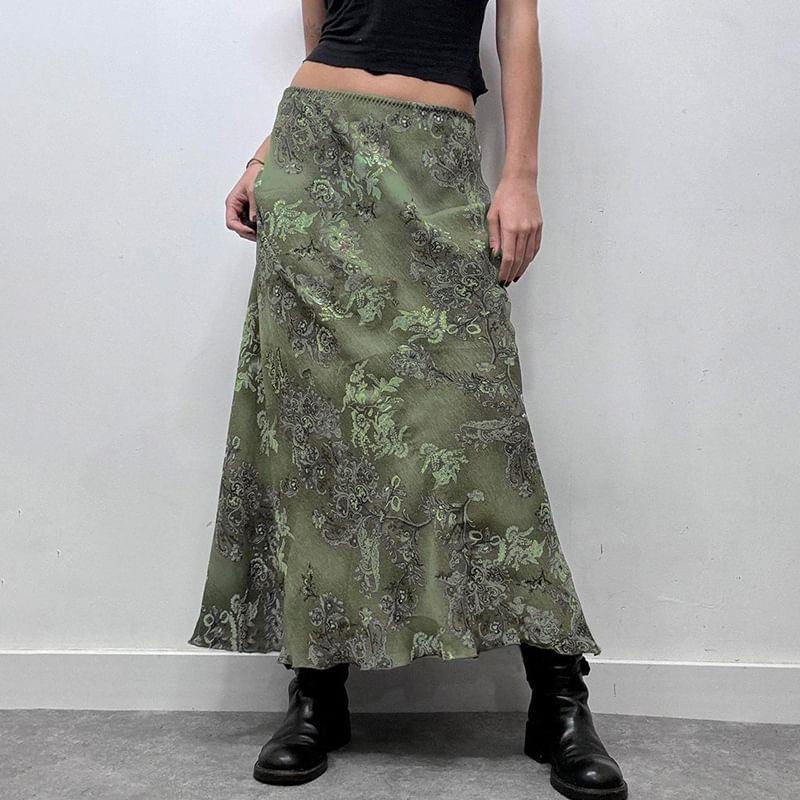 Mid Waist Floral Midi A-Line Skirt Product Image