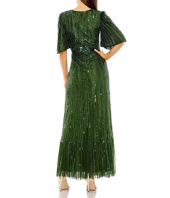 Mac Duggal Ruffle Sleeve V-Neck Sequin Gown Product Image