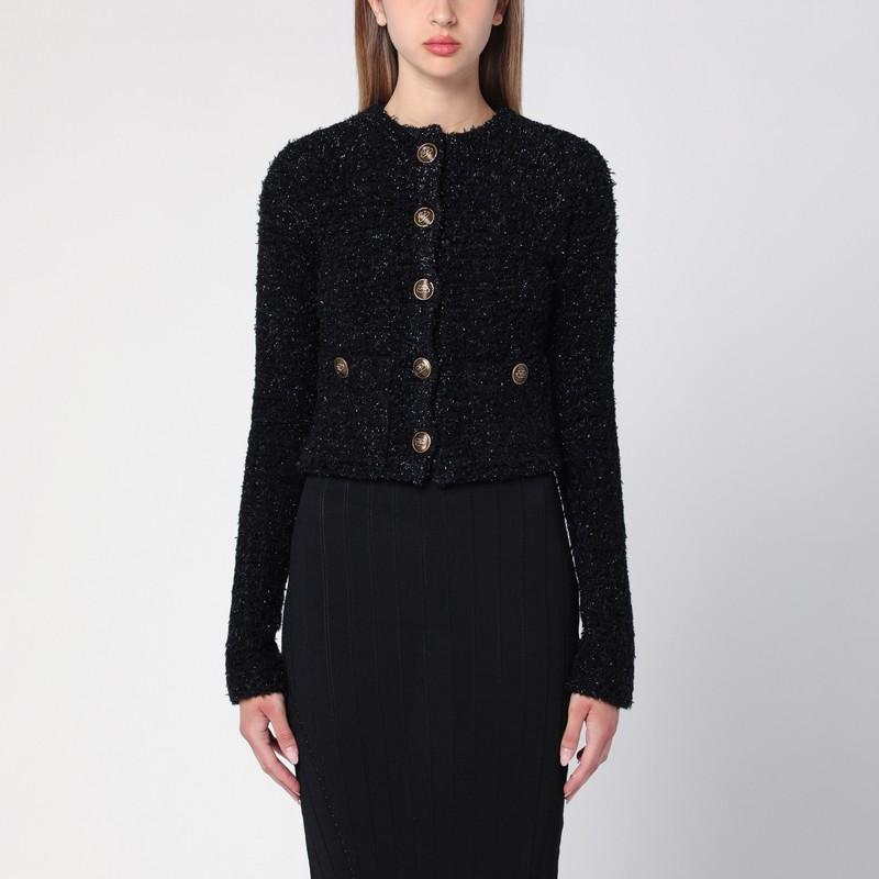 BALENCIAGA Black Cotton Blend Tweed Cropped Cardigan Women Product Image