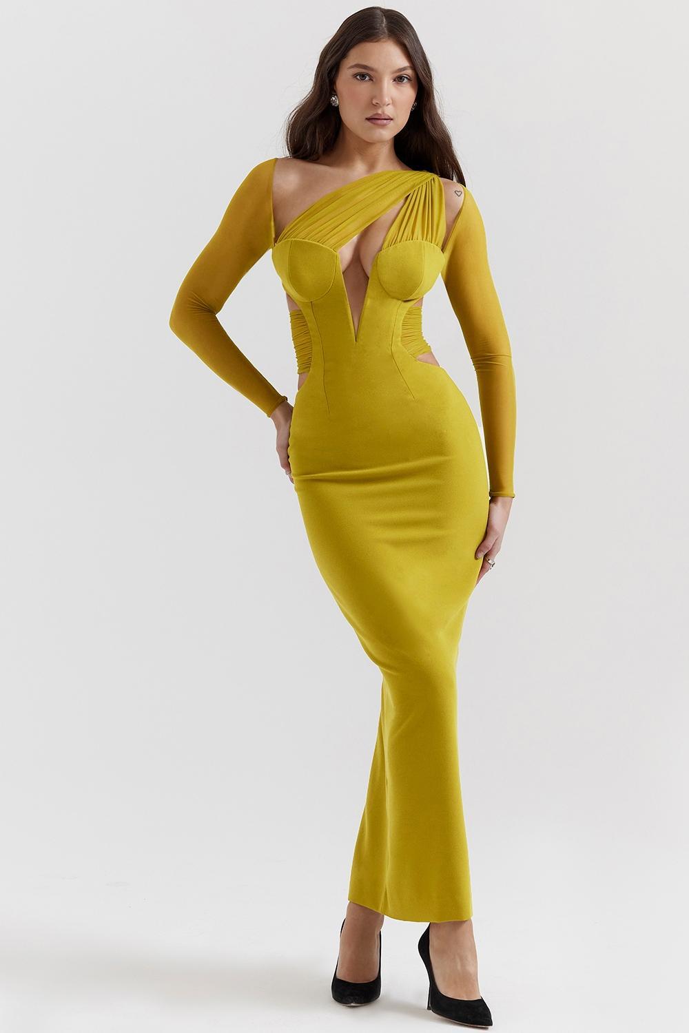 Zahra  chartreuse plunge maxi dress Product Image