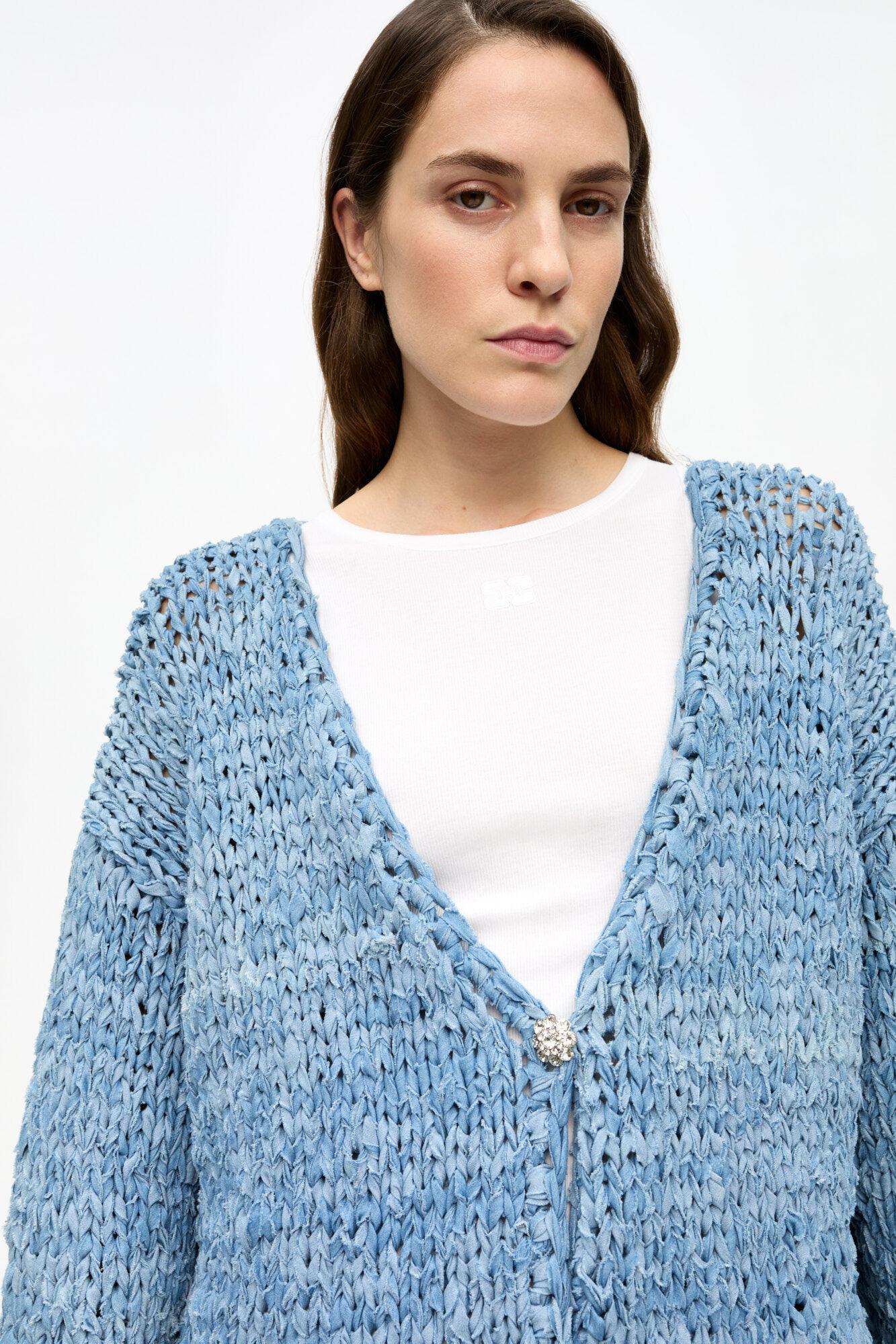 Blue Denim Handknit Cardigan Product Image