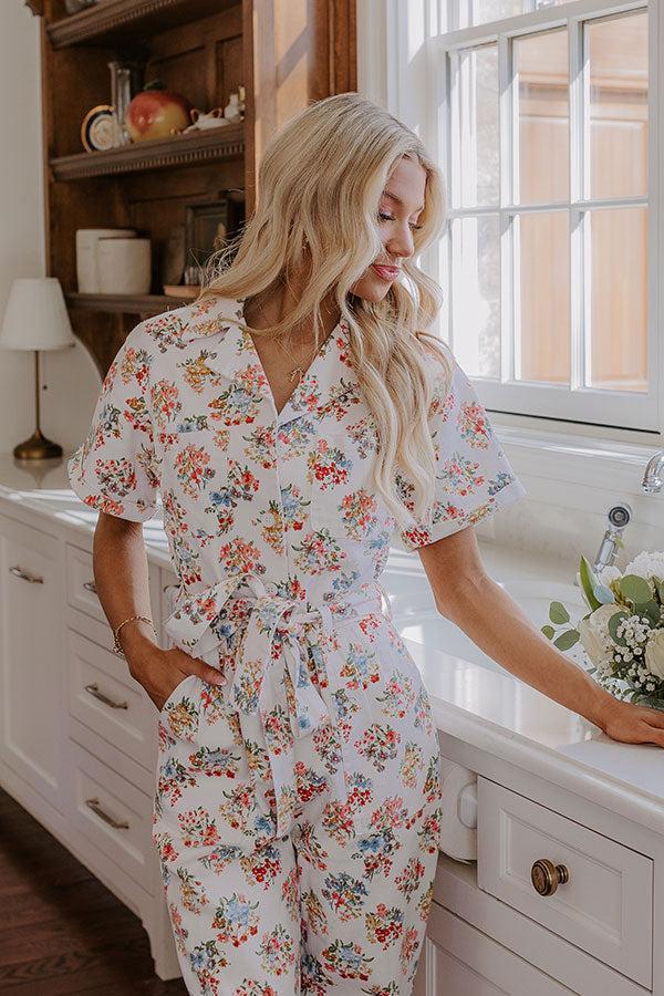 Strolling Through Catalina Floral Denim Jumpsuit Product Image