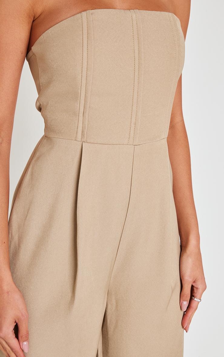 Beige Structured Woven Bandeau Boned Detailed Jumpsuit Product Image