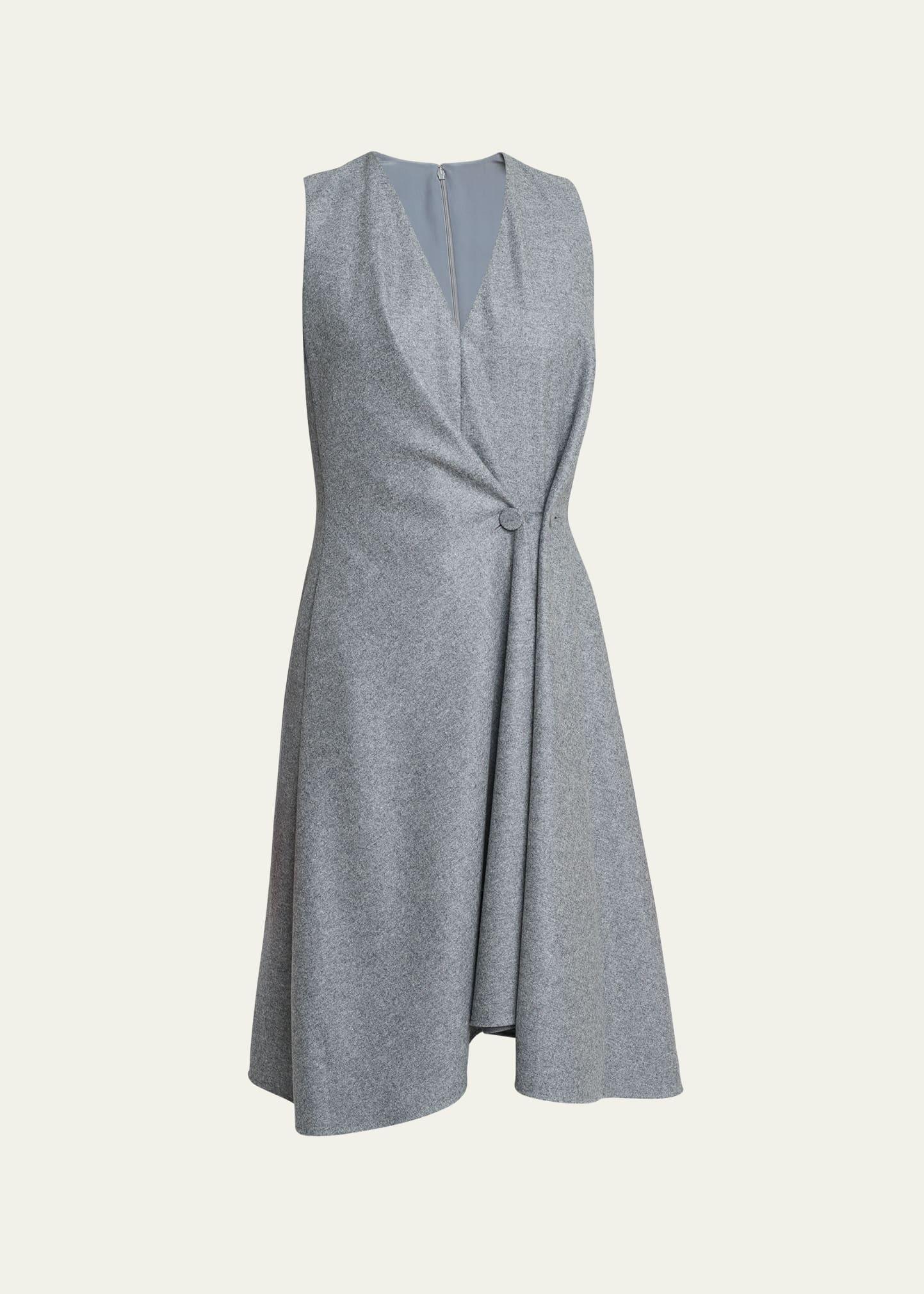 Womens Dress with Buttons and Pleated Effect in Wool Product Image