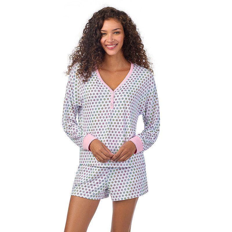 Womens Beauty Sleep Social Pajama Long Sleeve Henley Top & Pajama Shorts Set, Girls Product Image