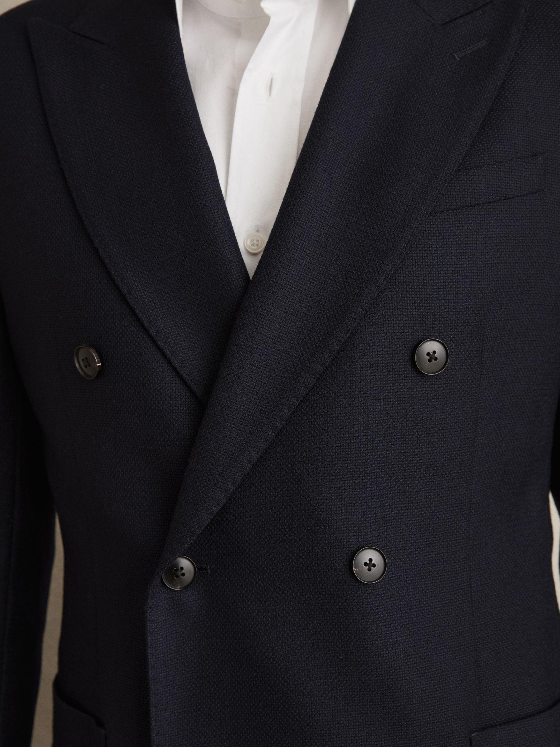 Slim-Fit Double-Breasted Textured Wool-Blend Suit Blazer in Navy Product Image