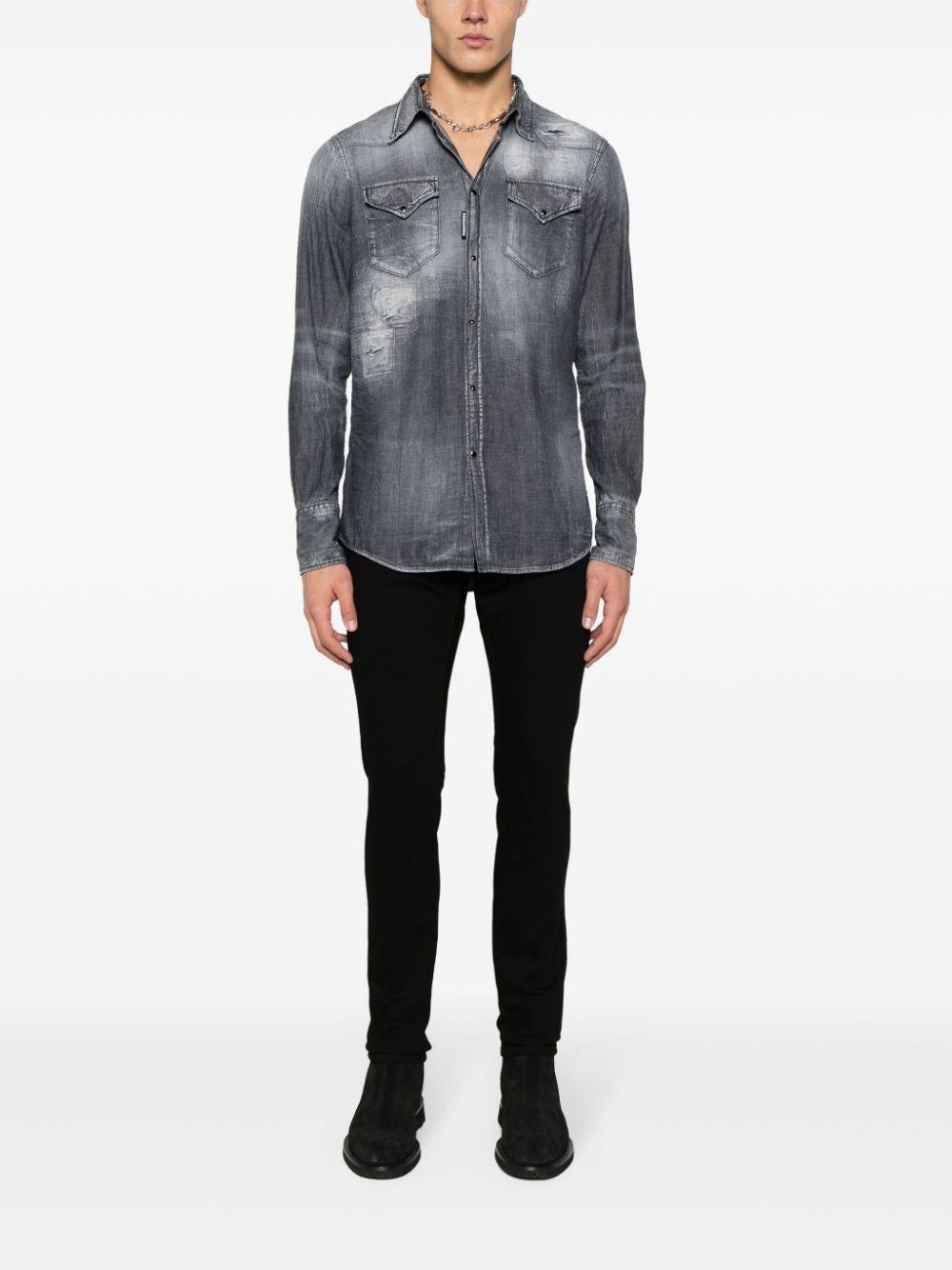 DSQUARED2 Distressed Denim Shirt In Grey Product Image