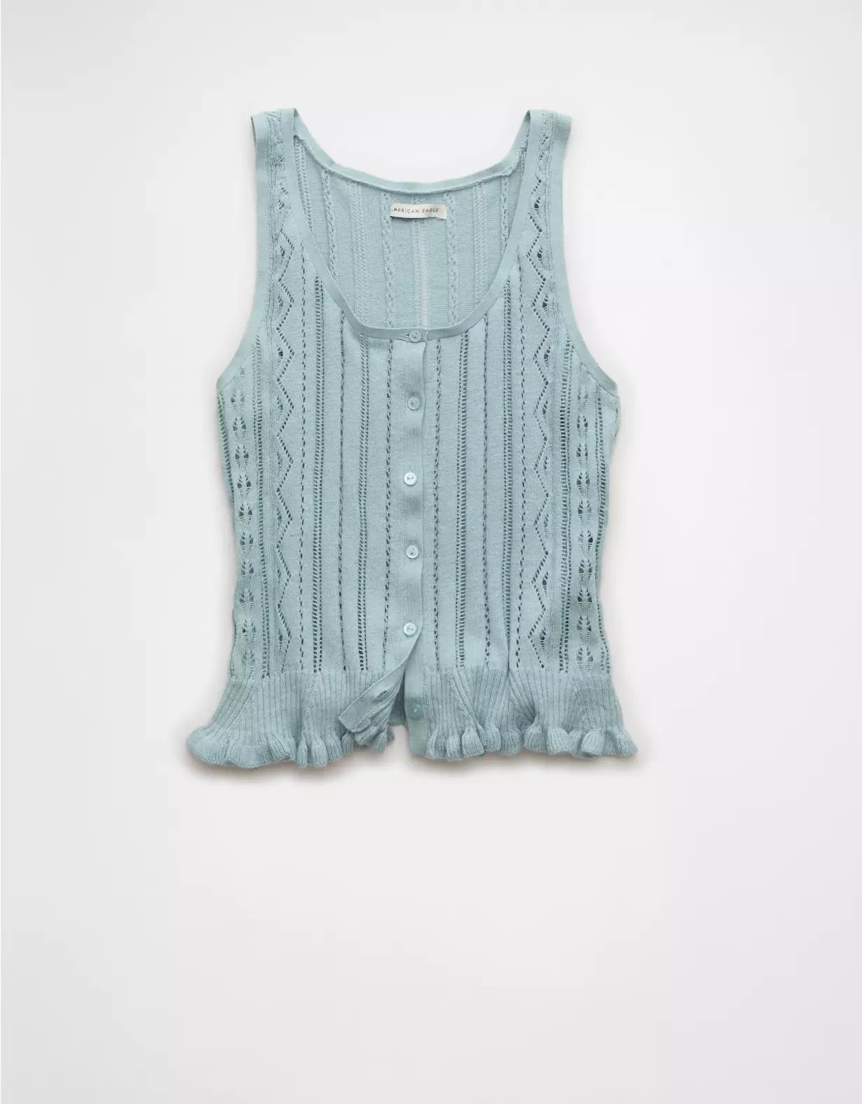 AE Pointelle Peplum Sweater Tank Top Product Image