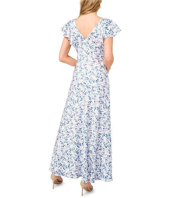 CeCe Floral Print V-Neck Short Ruffle Sleeve Maxi A-Line Dress Product Image