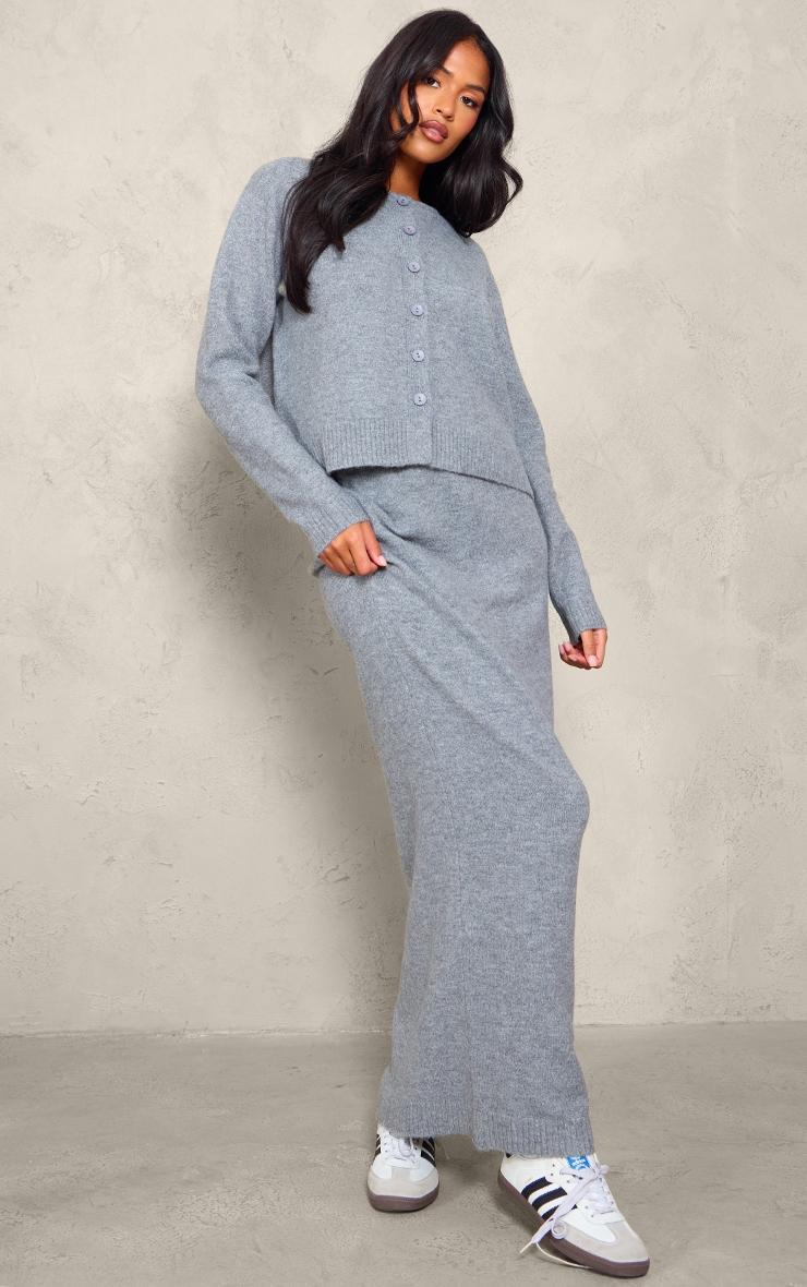 Tall Grey Melange Soft Knit Basic Button Up Cardigan Product Image