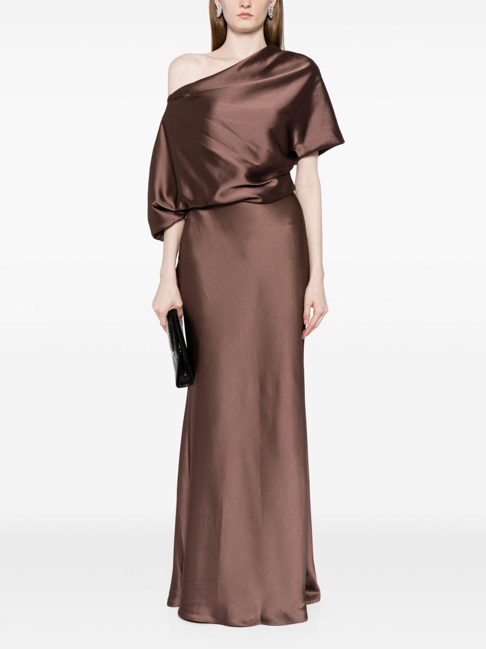 off-shoulder draped maxi dress Product Image