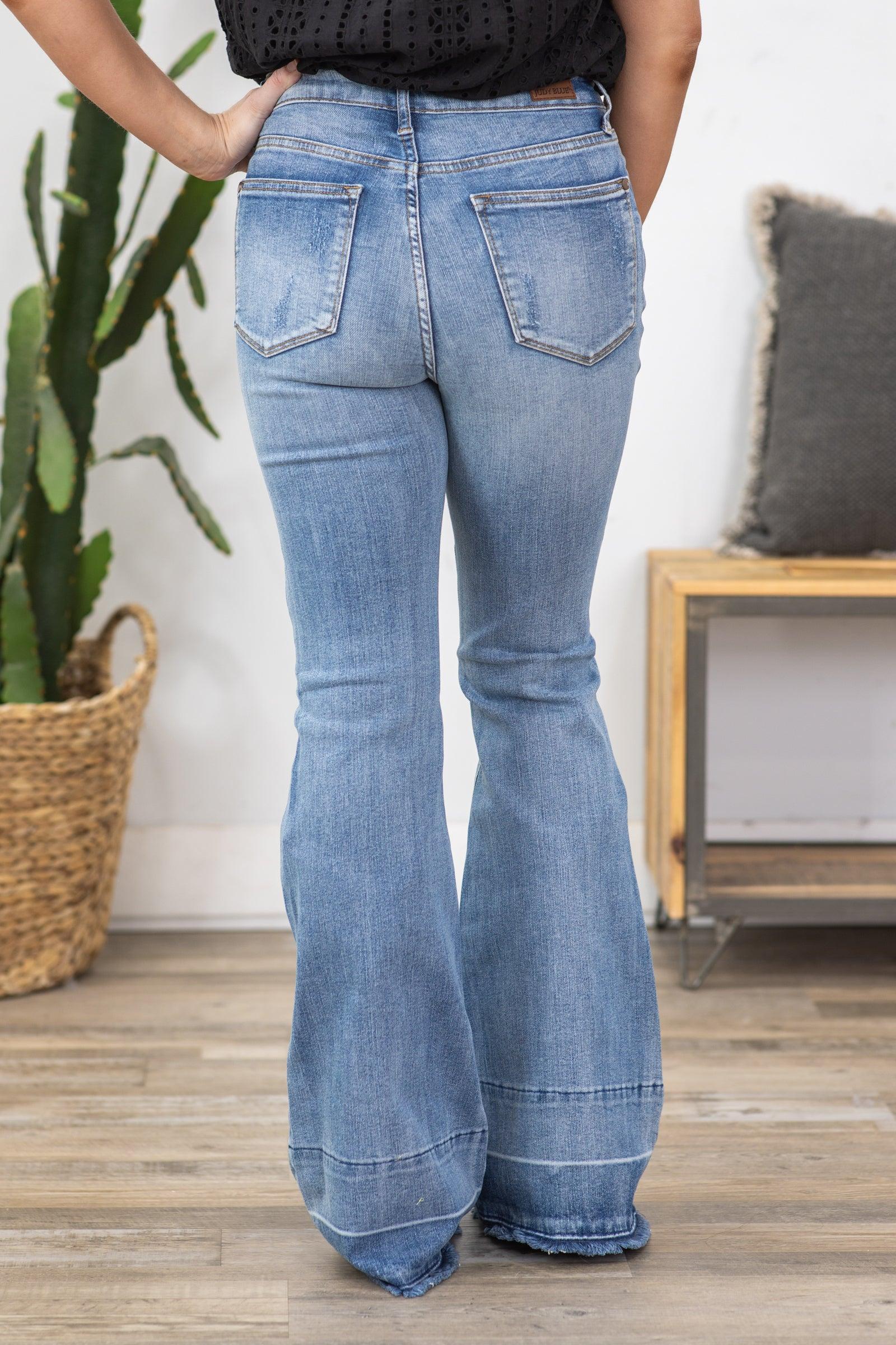 Judy Blue Tummy Control Raw Hem Flare Jeans Product Image