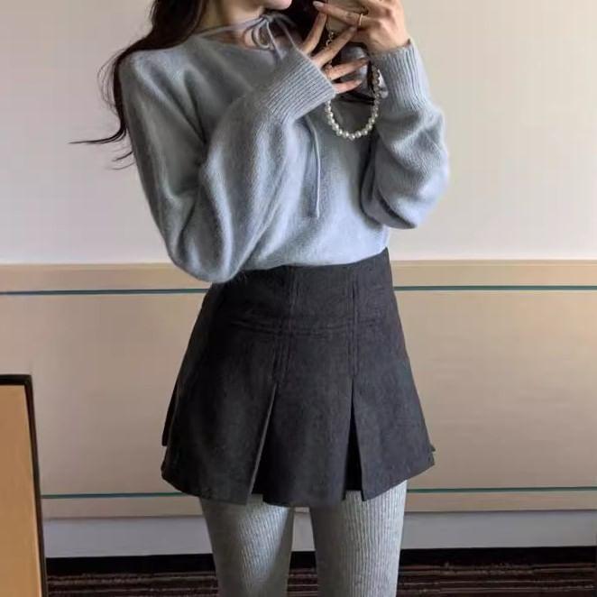 Long Sleeve Halter-Neck Plain Loose-Fit Sweater Product Image