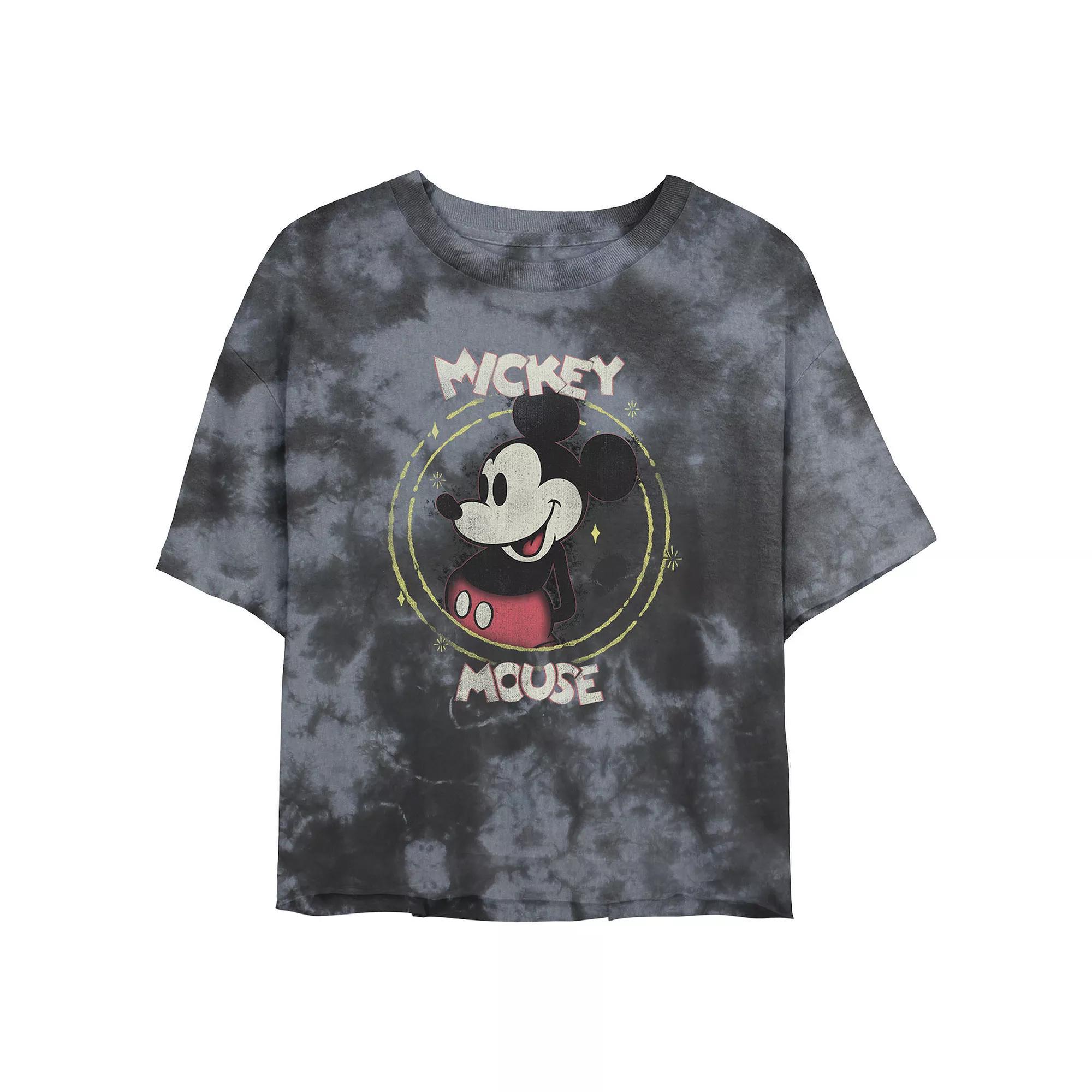 Juniors' Disney Mickey Mouse & Friends Portrait Wash Crop Tee, Girl's, Size: XL, Black Grey Product Image
