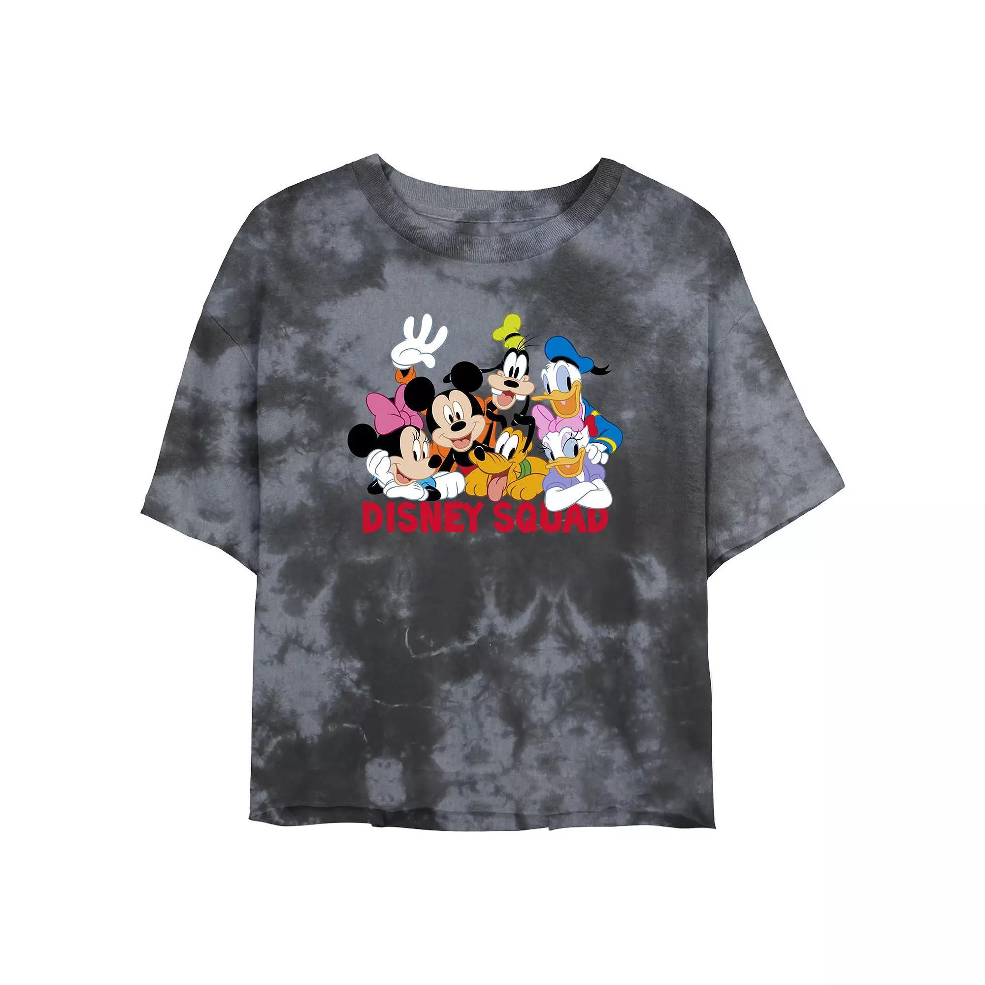 Juniors' Disney Mickey Mouse & Friends Disney Squad Wash Crop Tee, Girl's, Size: Medium, Black Grey Product Image