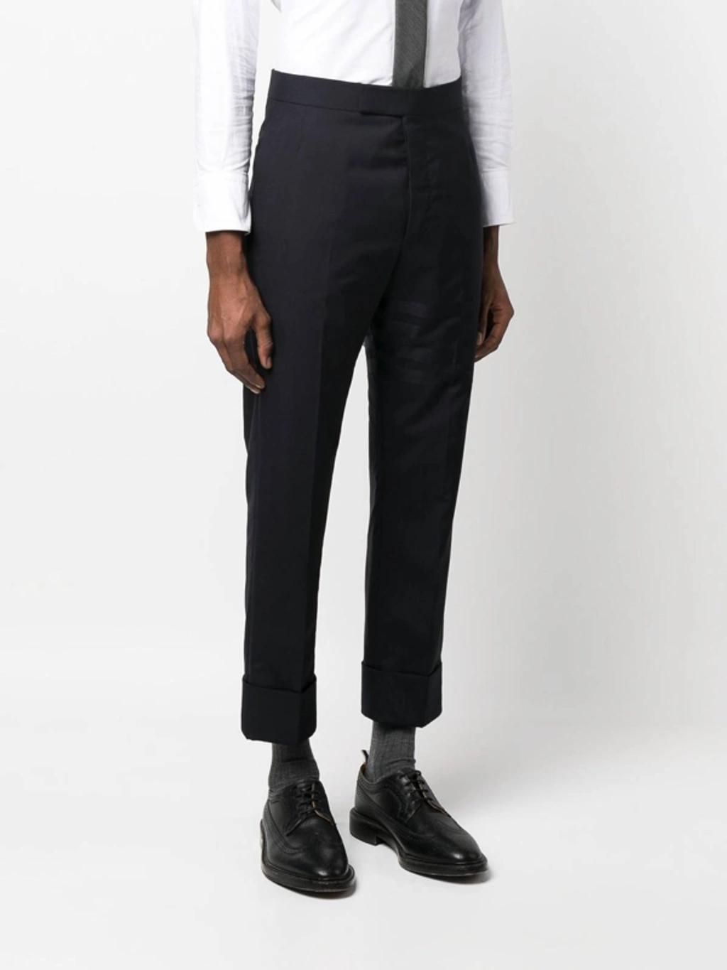 Navy Cropped Trousers In Light Blue Product Image