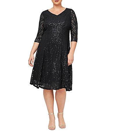 Sl Fashions Plus Size Sequined Lace Dress Product Image