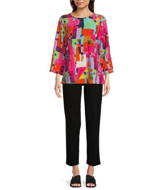 Calessa Petite Size Geometric Abstract Print Crew Neck 3/4 Sleeve Tunic Product Image