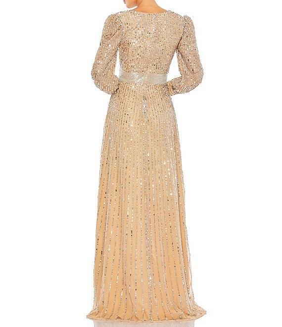 Mac Duggal Sequin Wrap Bodice Long Bishop Sleeve Gown Product Image