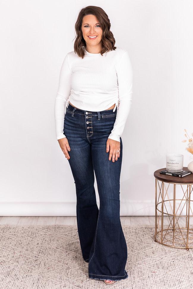 Whitney Button Front Dark Wash Flare Jeans FINAL SALE Product Image