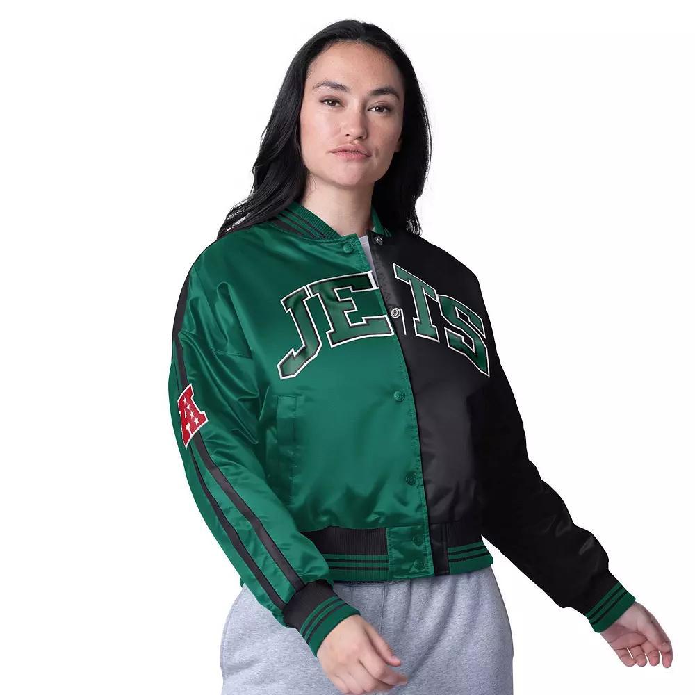 Women's Starter Green/Black New York Jets Zone Blitz Cropped Full-Snap Satin Jacket,  Product Image