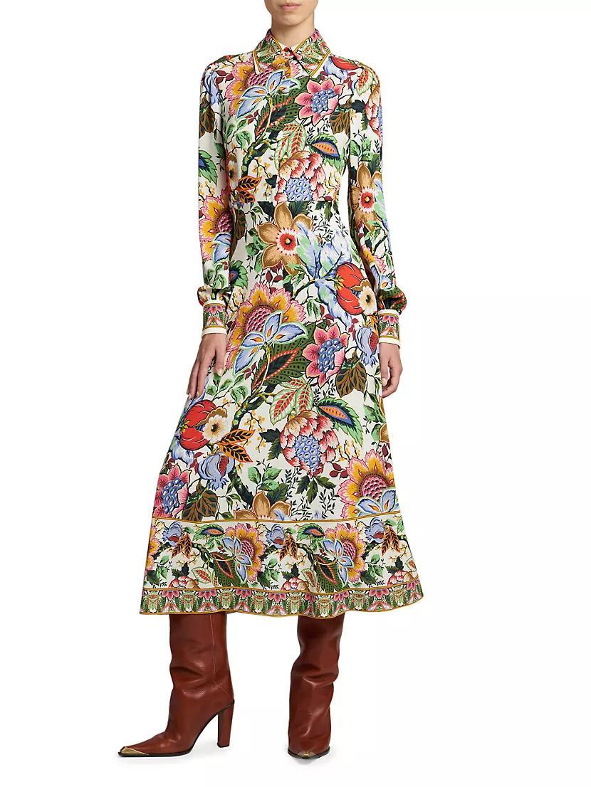 Floral Balloon-Sleeve Midi-Dress Product Image