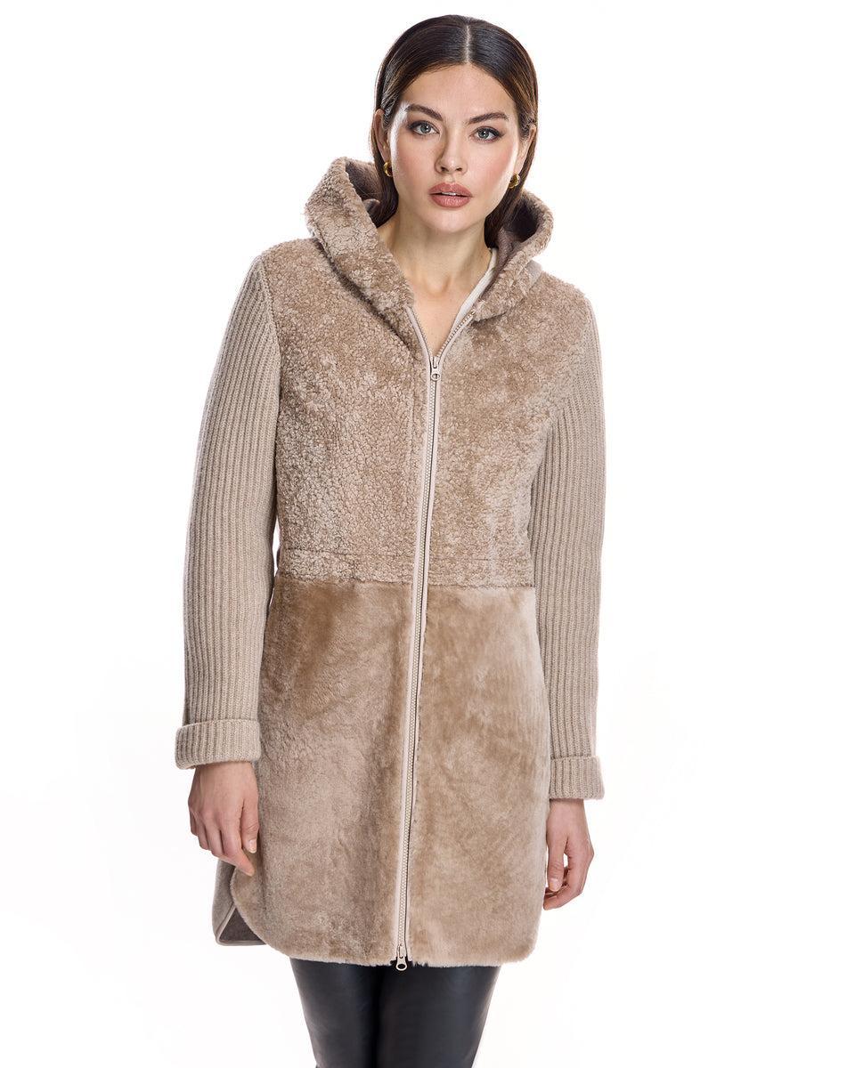 Hooded Shearling Jacket with Zipper Product Image
