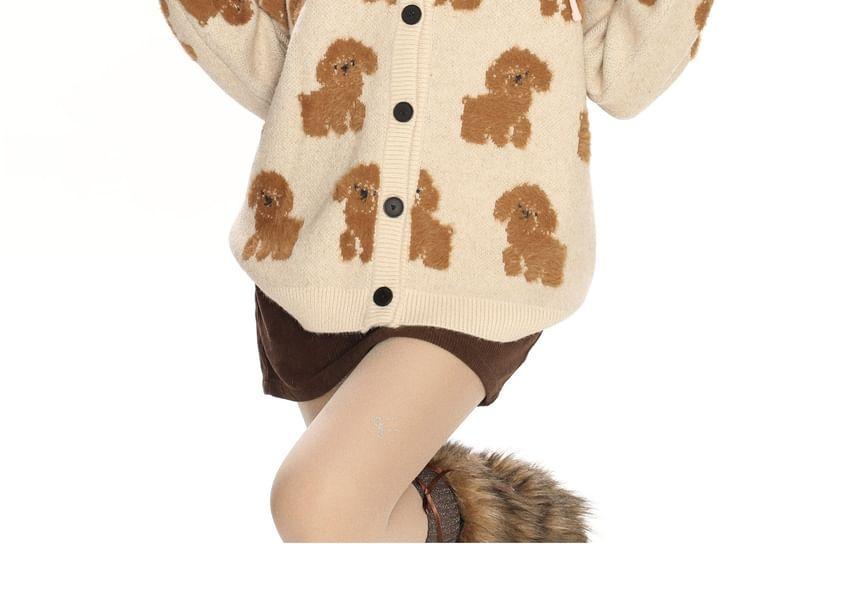 Round Neck Dog Patterned Cardigan Product Image