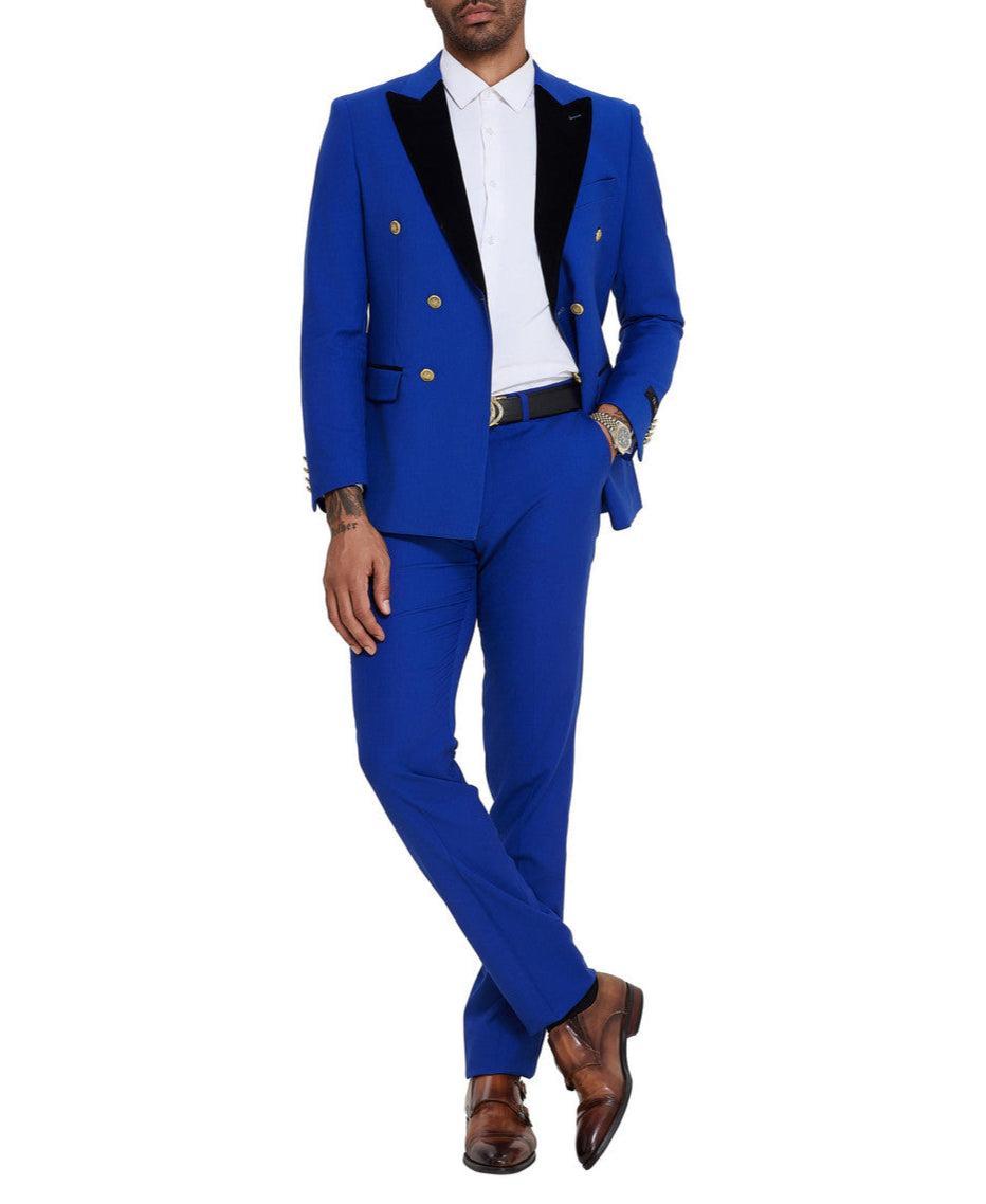 Royal Blue 2 Piece Slim Fit Double Breasted Tuxedo Product Image