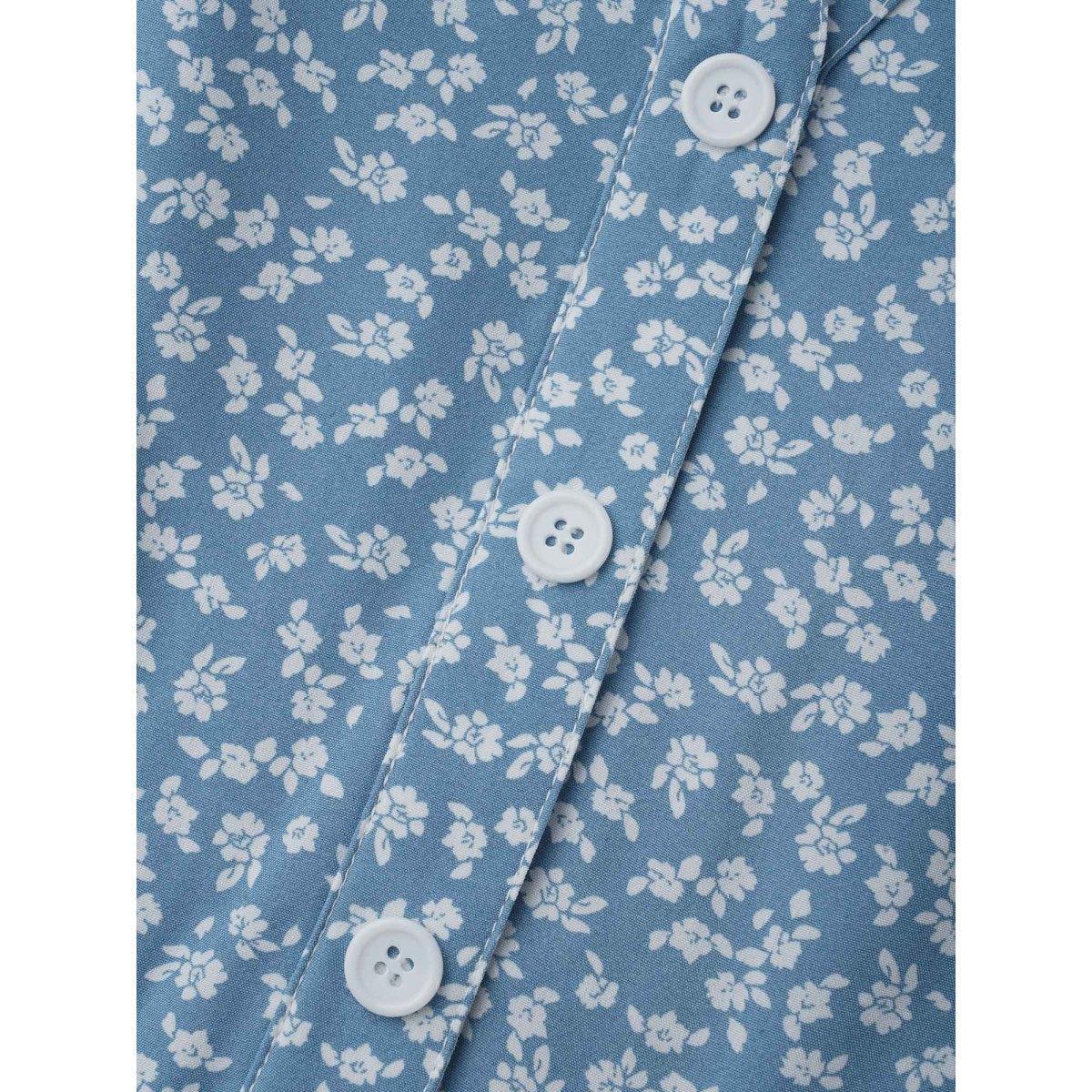 Plus Size Notched Ditsy Floral Button Midi Dress Mediumblue Women Casual Button Notched collar Elbow-length sleeve Curvy BloomChic 28/5X Product Image