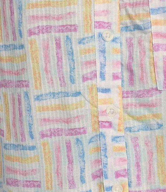 Intro Petite Size Woven Orchid Bouquet Split V-Neck 3/4 Roll-Tab Sleeve Button Front Shirt Product Image