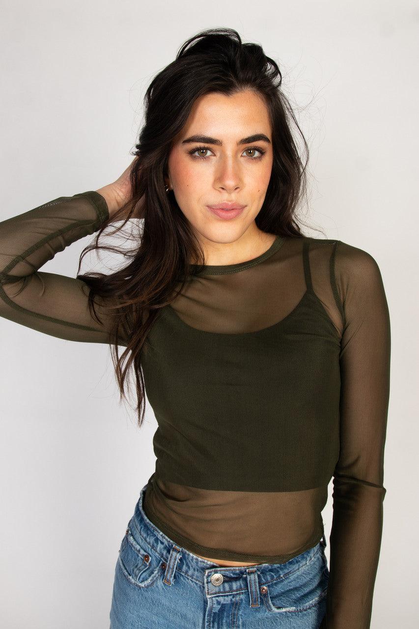 Mesh Crew Neck Long Sleeve Top Product Image