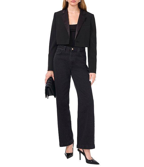 1. STATE Crepe Suiting Notch Lapel Long Sleeve Button Front Cropped Blazer Product Image