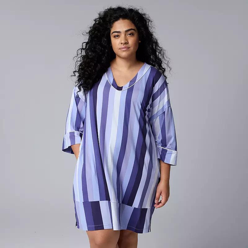 Plus Size Simply Vera Vera Wang 3/4-Sleeve Cozy Jersey Pajama Sleepshirt, Womens Red Dot Product Image