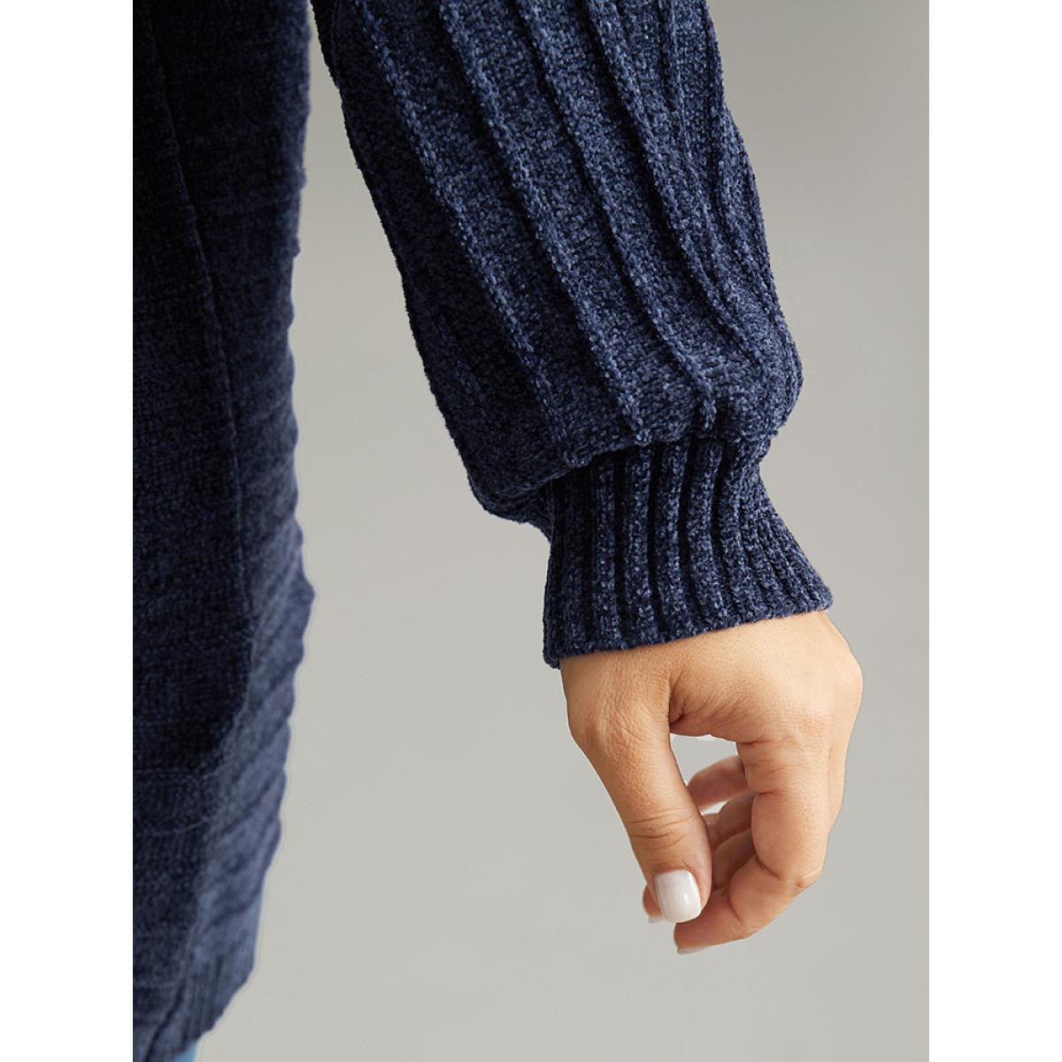 Plus Size Plain Textured Dolman Sleeve Arc Hem Cardigan Indigo Women Casual Loose Long Sleeve Dailywear Cardigans BloomChic 18-20/2X Product Image