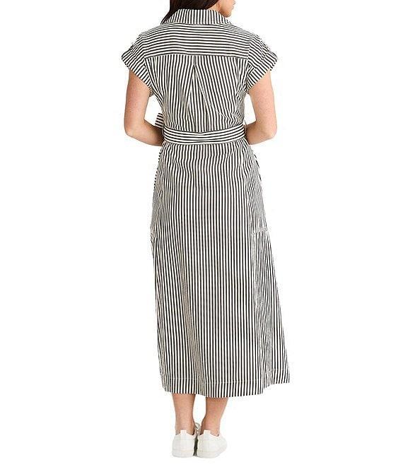 Brave + True Portia Short Cuffed Sleeve Striped Collared Button Front A-Line Midi Dress Product Image