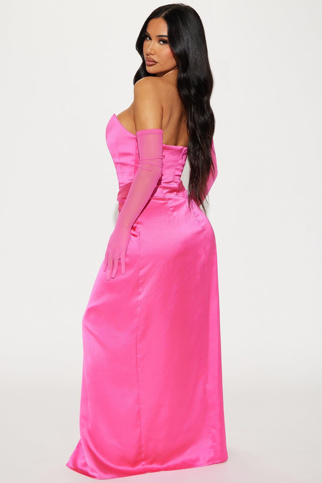 Teagan Satin Maxi Dress Set - Hot Pink Product Image