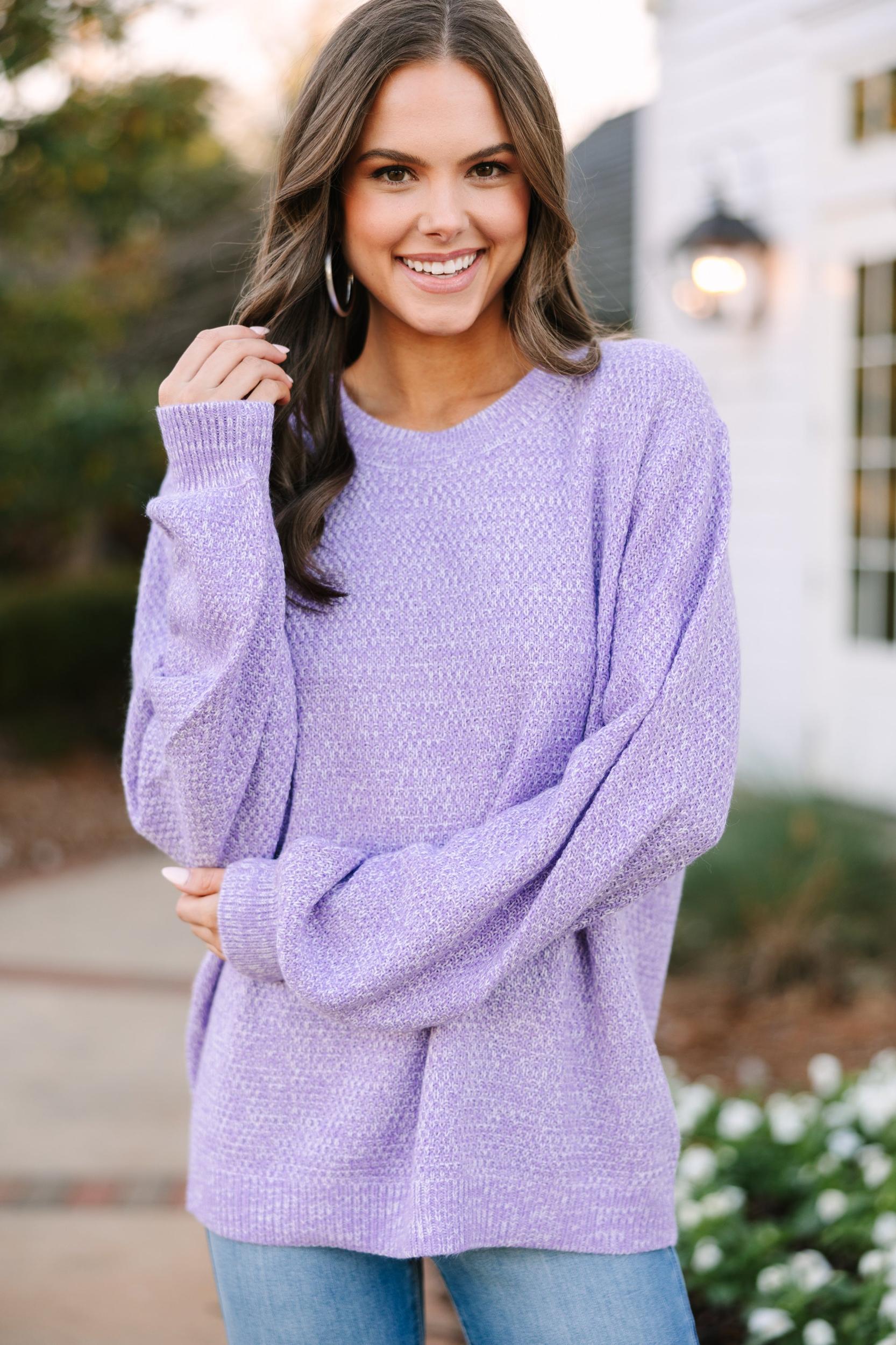 The Slouchy Lavender Purple Bubble Sleeve Sweater Female Product Image