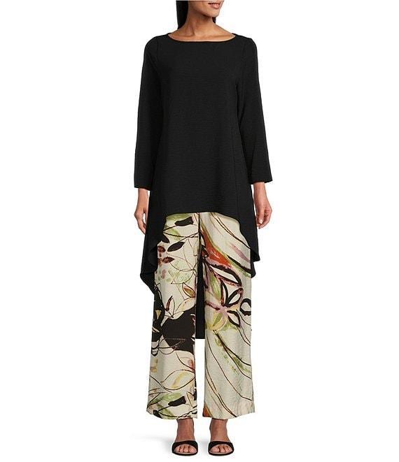 IC Collection Crinkled Woven Boat Neck Long Sleeve Coordinating High-Low Hem Tunic Product Image