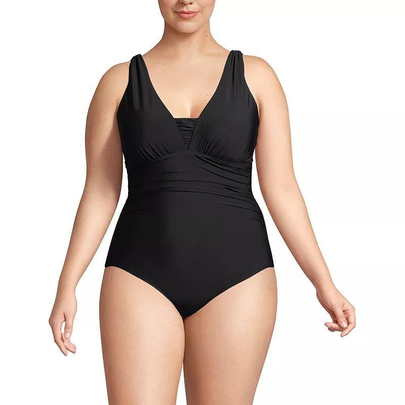 Plus Size Lands End SlenderSuit Long Torso Grecian Tummy Control One-Piece Swimsuit, Womens Product Image