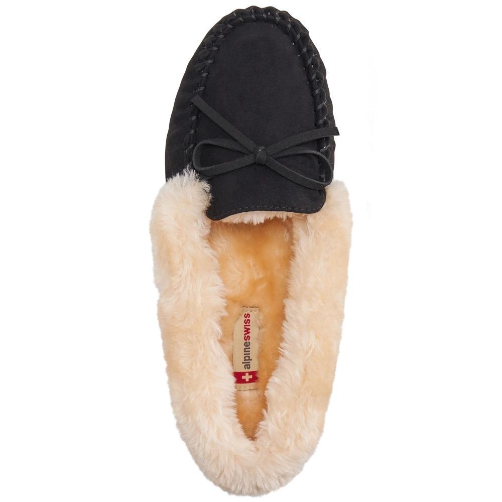 Alpine Swiss Leah Womens Shearling Moccasin Slippers Faux Fur Slip On House Shoes Product Image