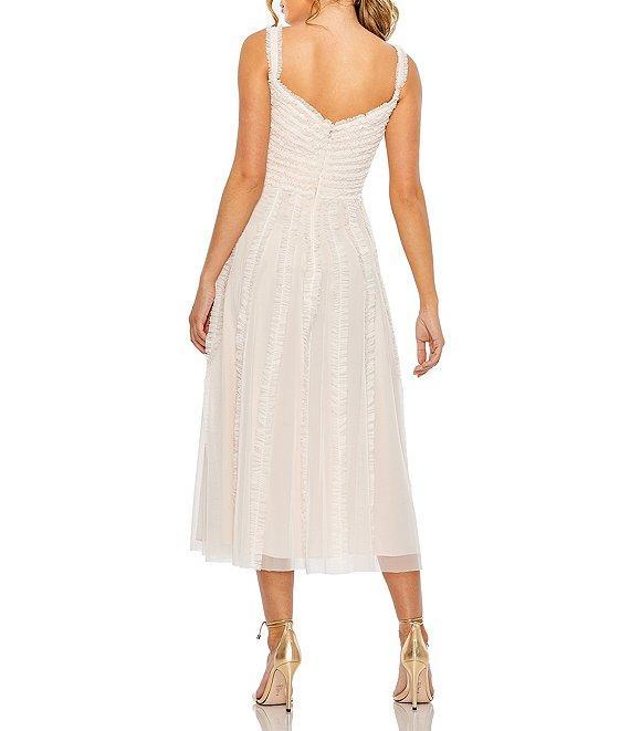 Mac Duggal V-Neck Tiered Ruffled A-Line Midi Dress Product Image