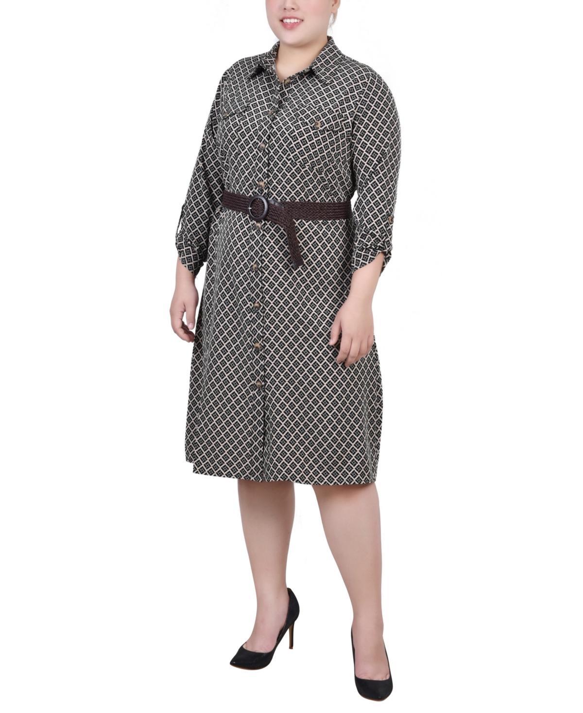 Ny Collection Plus Size 3/4 Roll Tab Sleeve Shirtdress Product Image