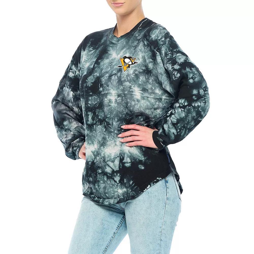 Women's Fanatics Branded Black Boston Bruins Crystal-Dye Long Sleeve T-Shirt,  Product Image