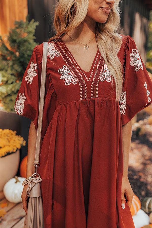 Tucson Sunsets Embroidered Mini Dress in Dark Scarlet Product Image