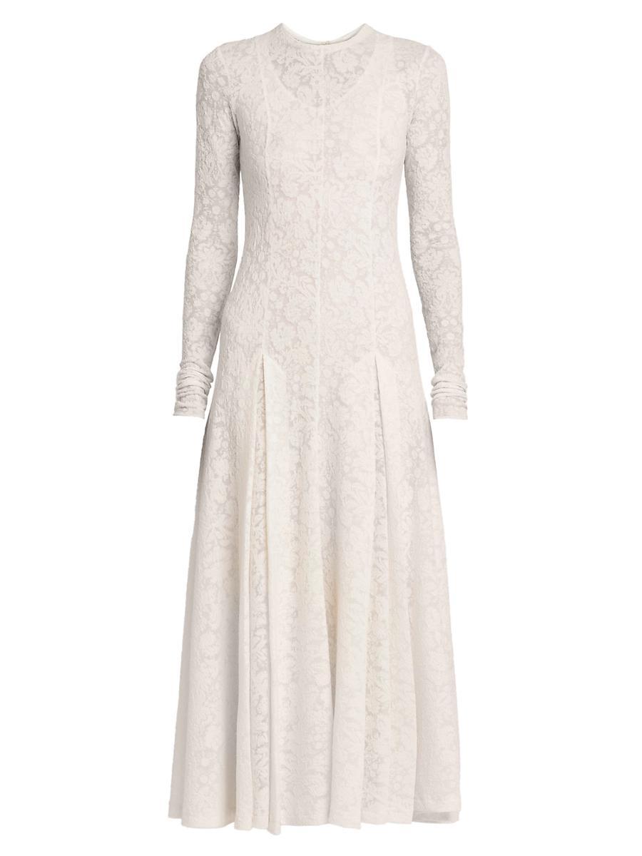 Womens Floral Lace Wool-Blend Fit & Flare Midi-Dress Product Image